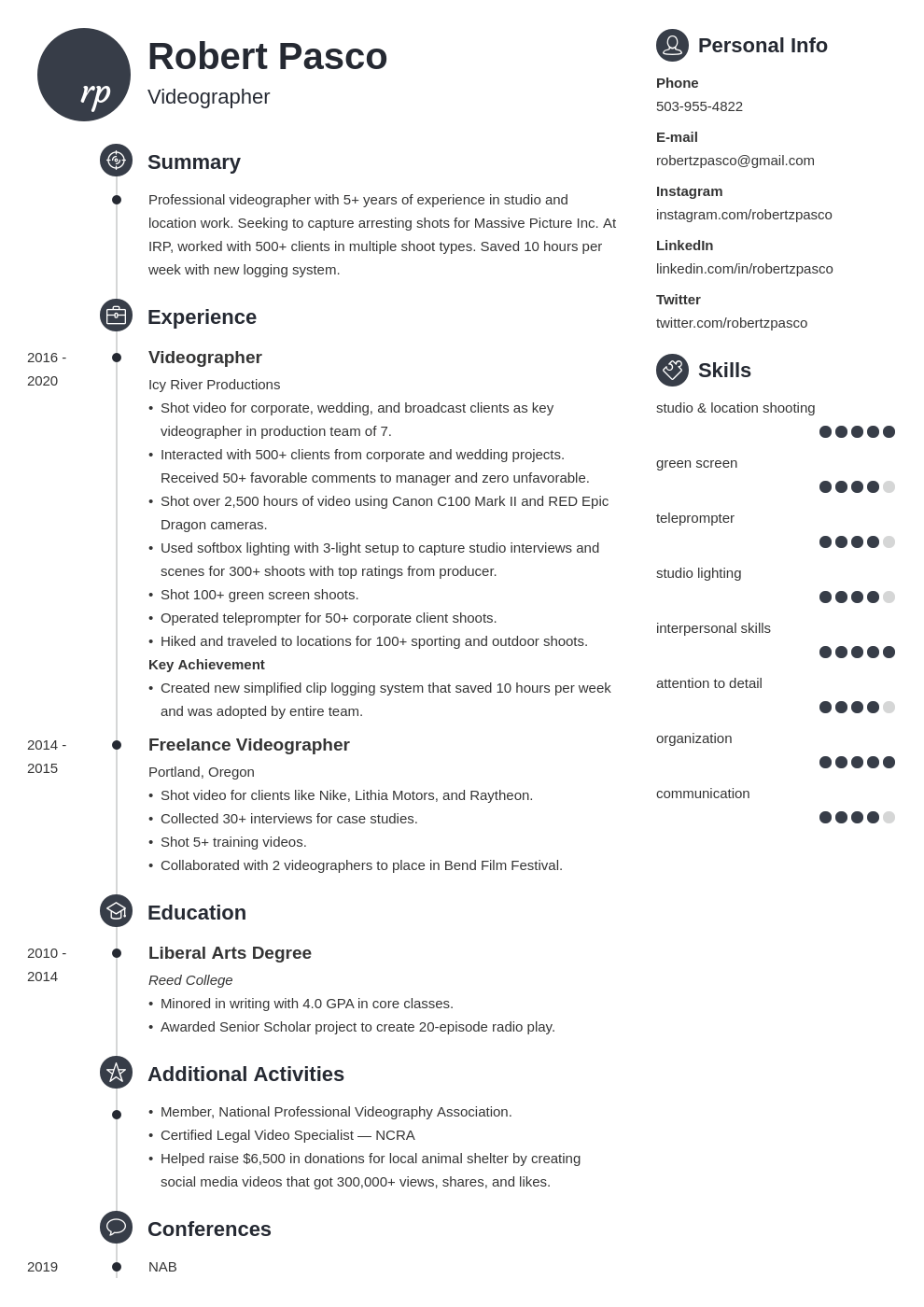 videographer resume example template primo