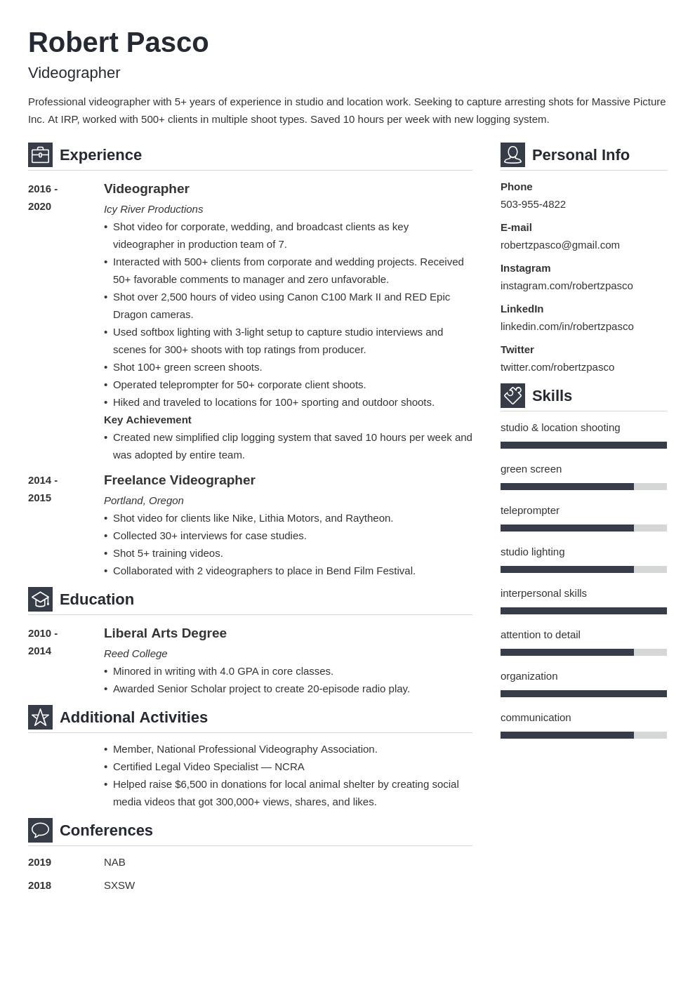 videographer resume example template vibes