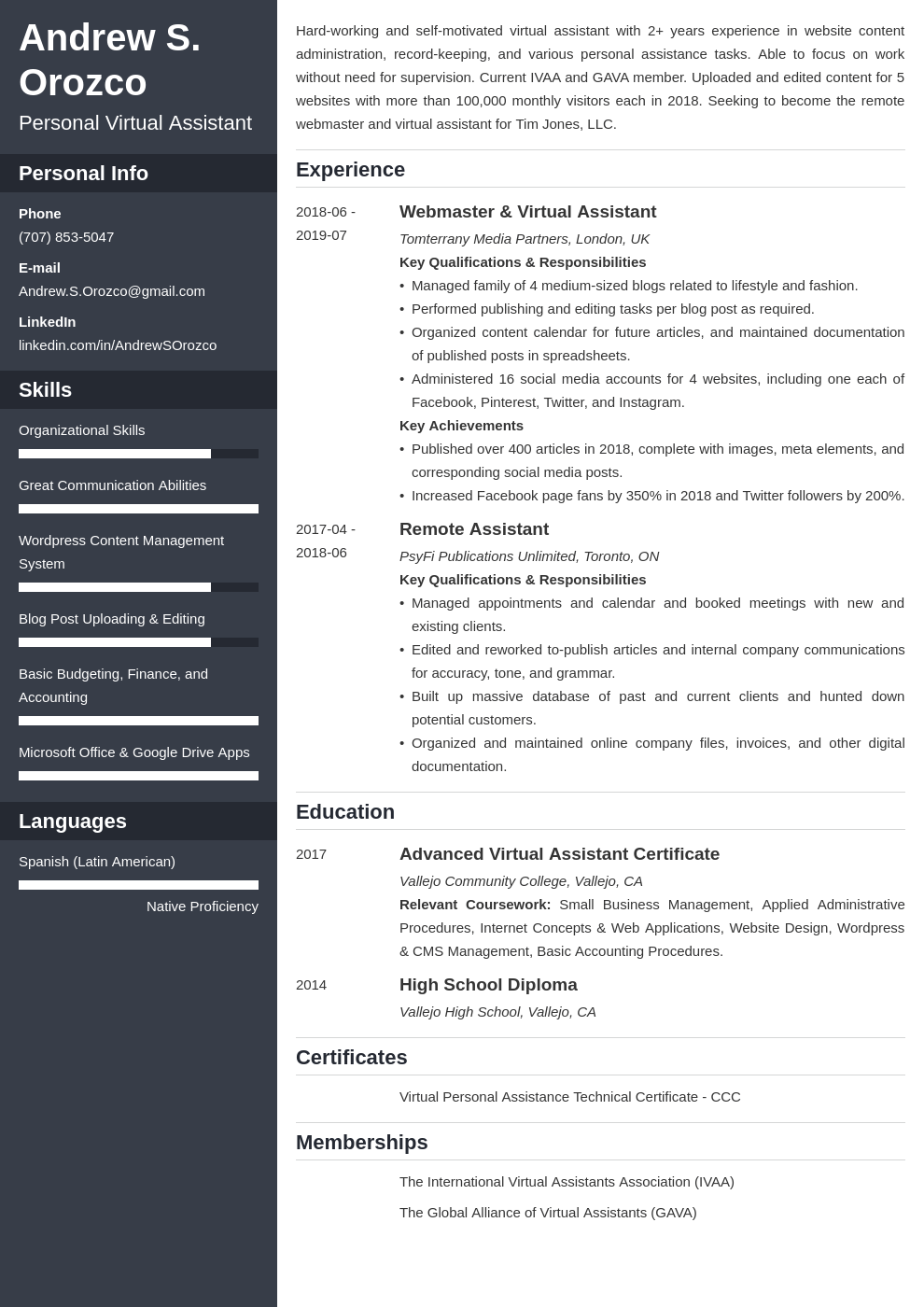 virtual assistant resume example template cascade