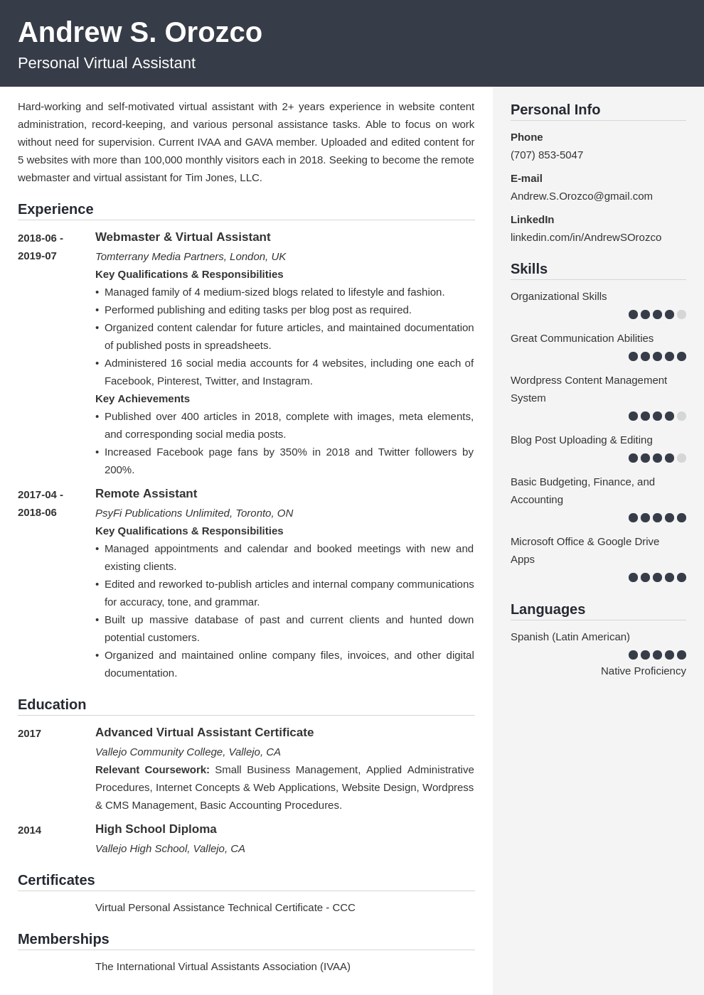virtual assistant resume example template cubic