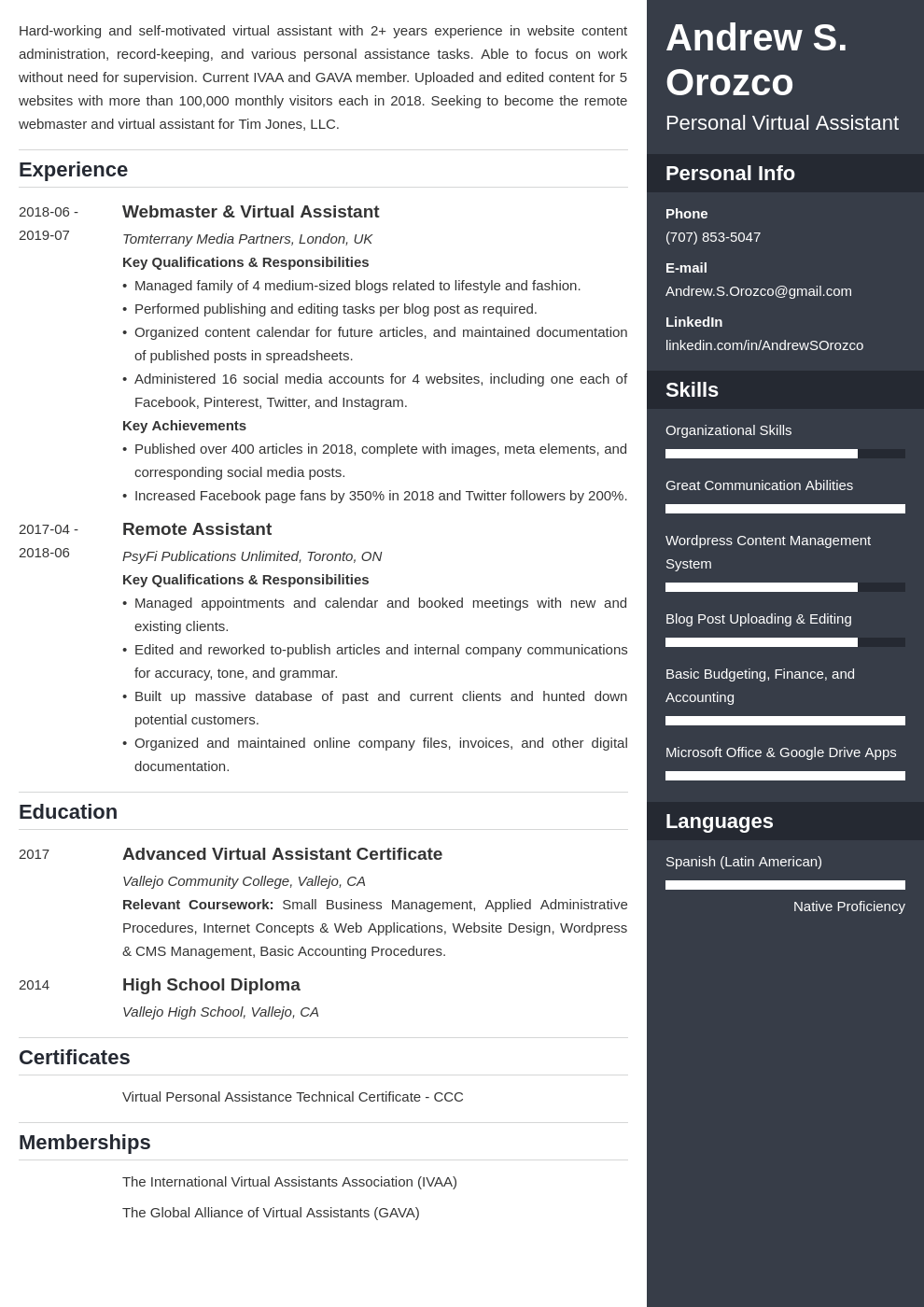 virtual assistant resume example template enfold