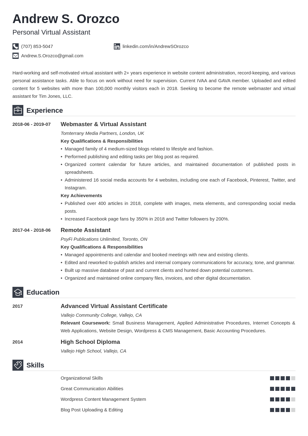 virtual assistant resume example template iconic