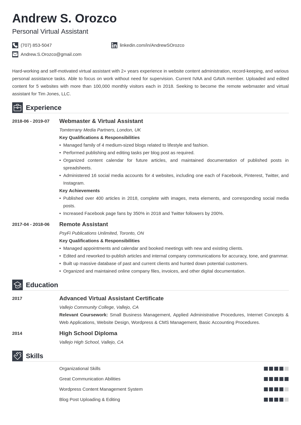Virtual Assistant Resume Examples Job Description