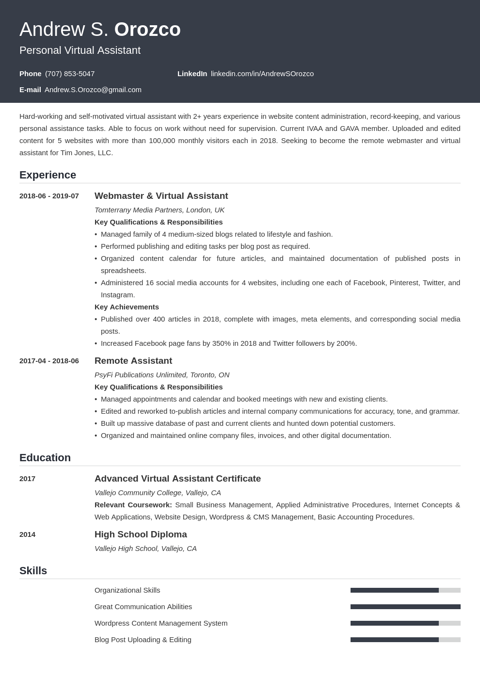 virtual assistant resume example template influx