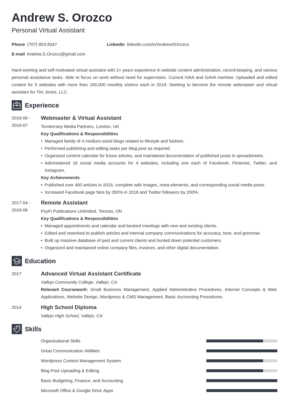 Virtual Assistant Resume Examples & Job Description