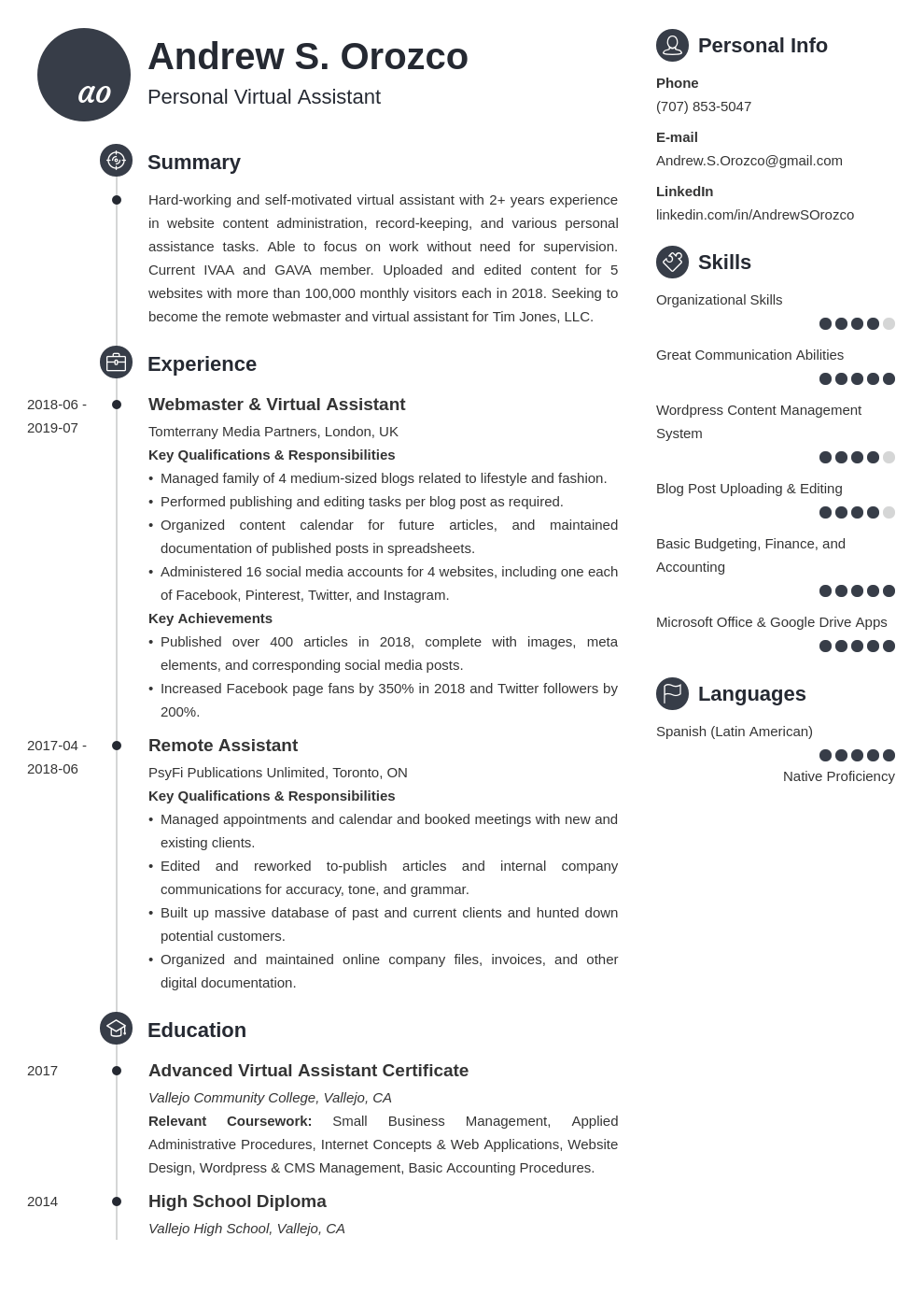 virtual assistant resume example template primo