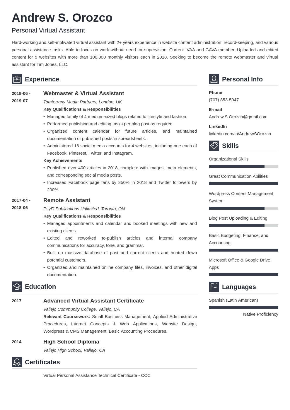 Virtual Assistant Objective Resume Sample