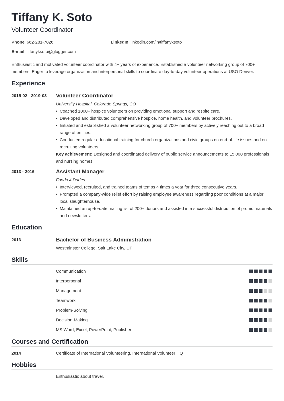 Volunteer Coordinator Resume Example & Guide (+25 Tips)