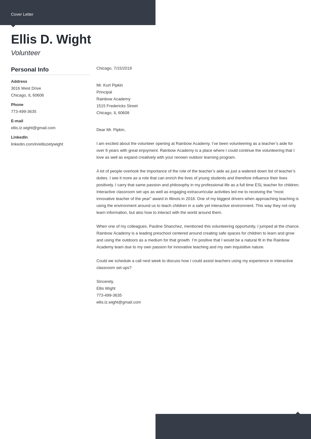 Volunteer Cover Letter Example & Writing Guide