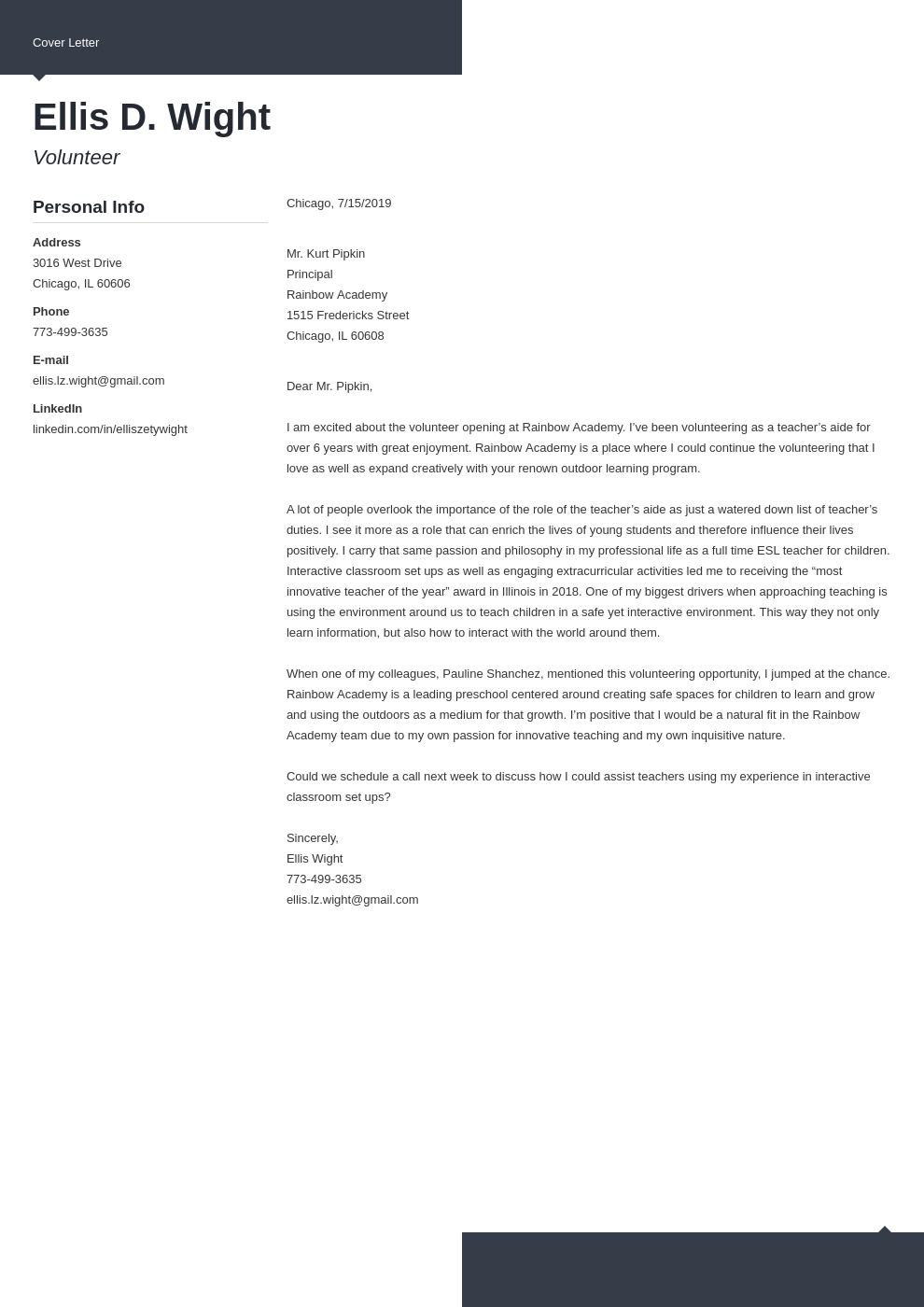 sample application letter for volunteering