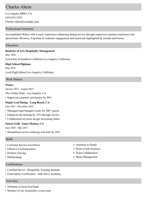 sample resume example