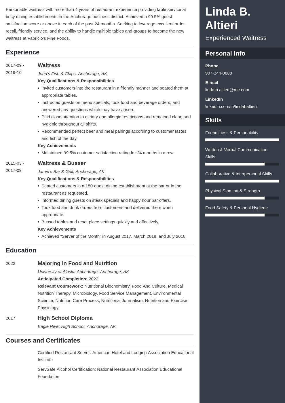 Waitress Resume Examples, Skill List, and How-To Guide