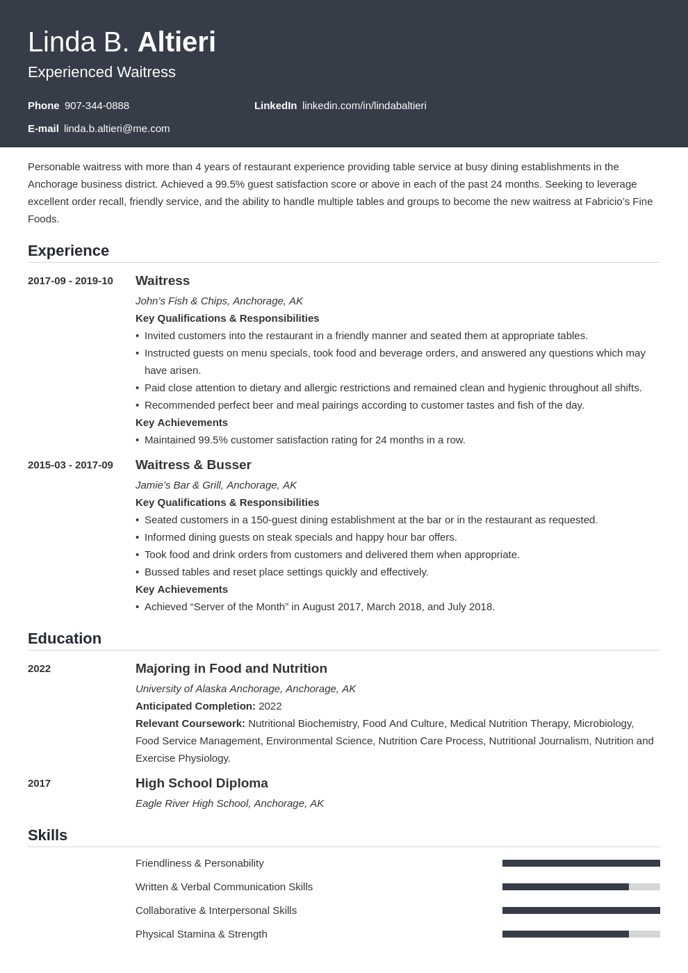 waiter waitress resume example template influx