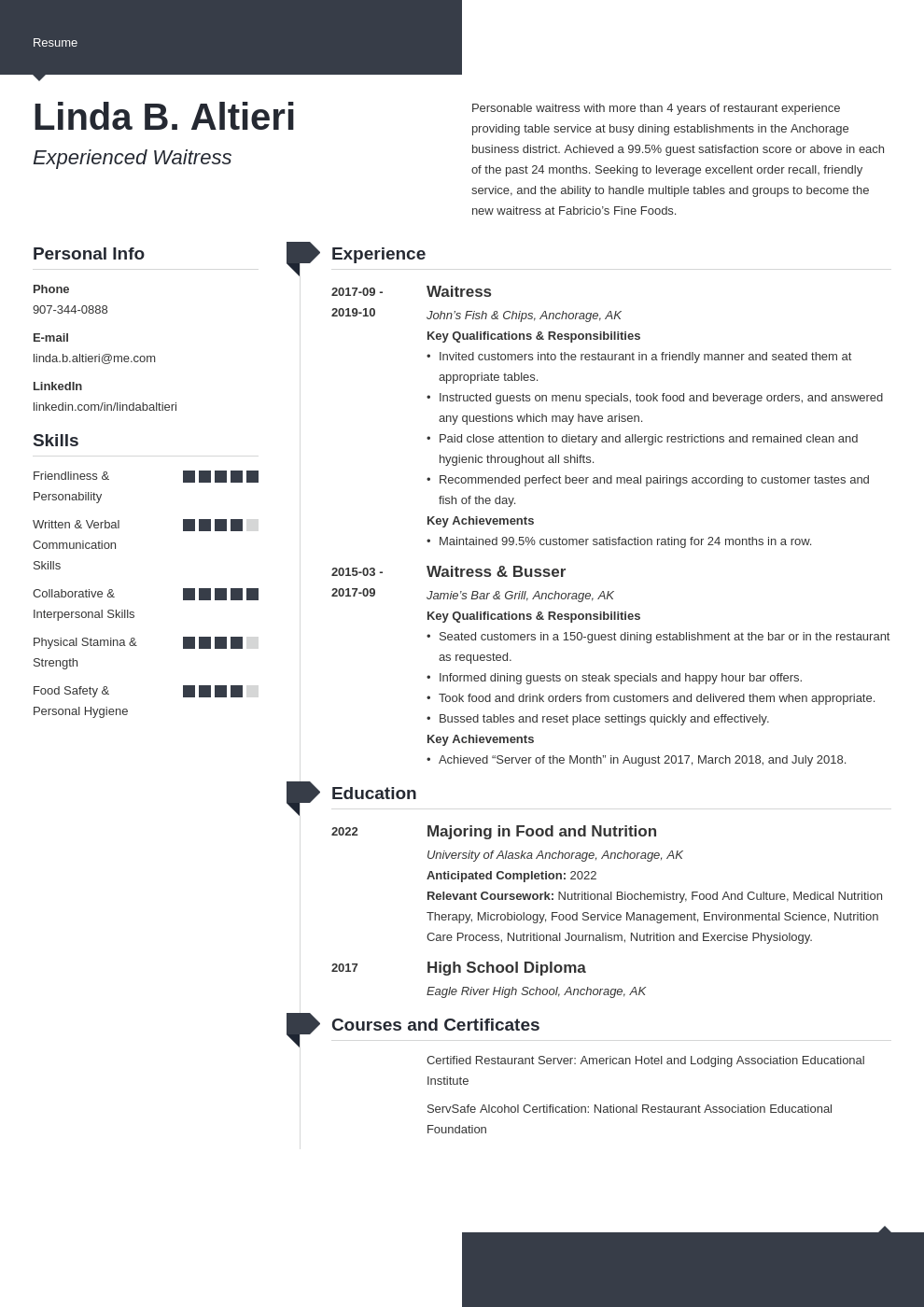waiter waitress resume example template modern