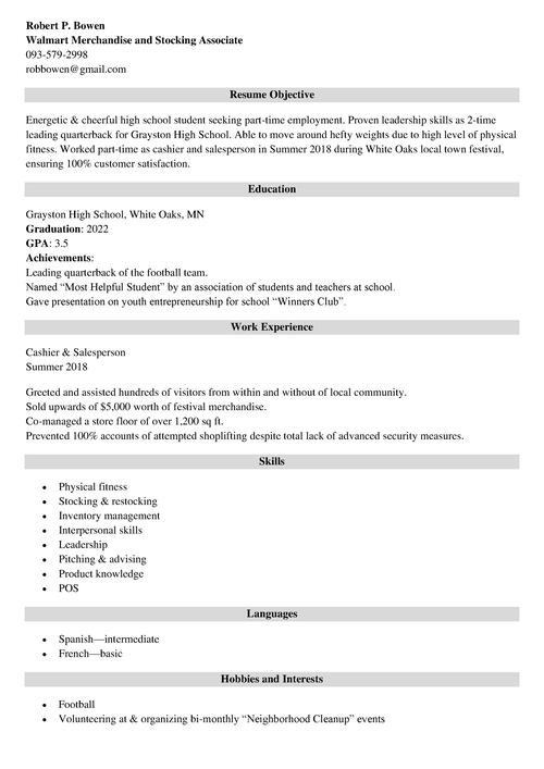 Walmart Resume Example Cashier Stocker Manager