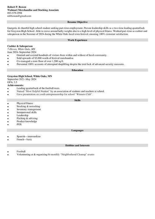 walmart resume example