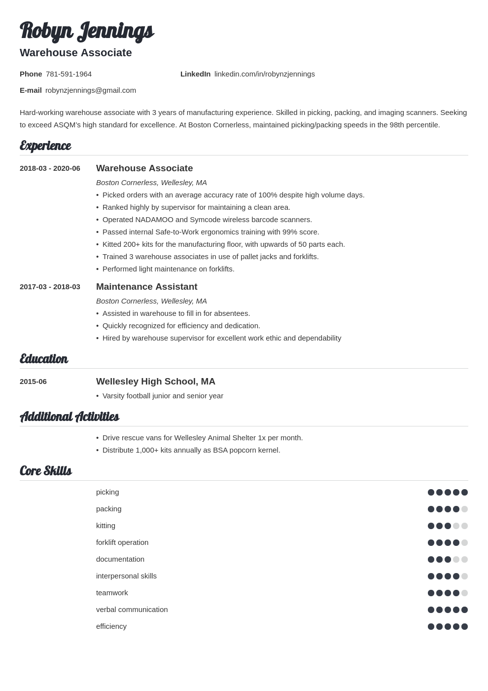 Sample Resume Warehouse Skills List Photos