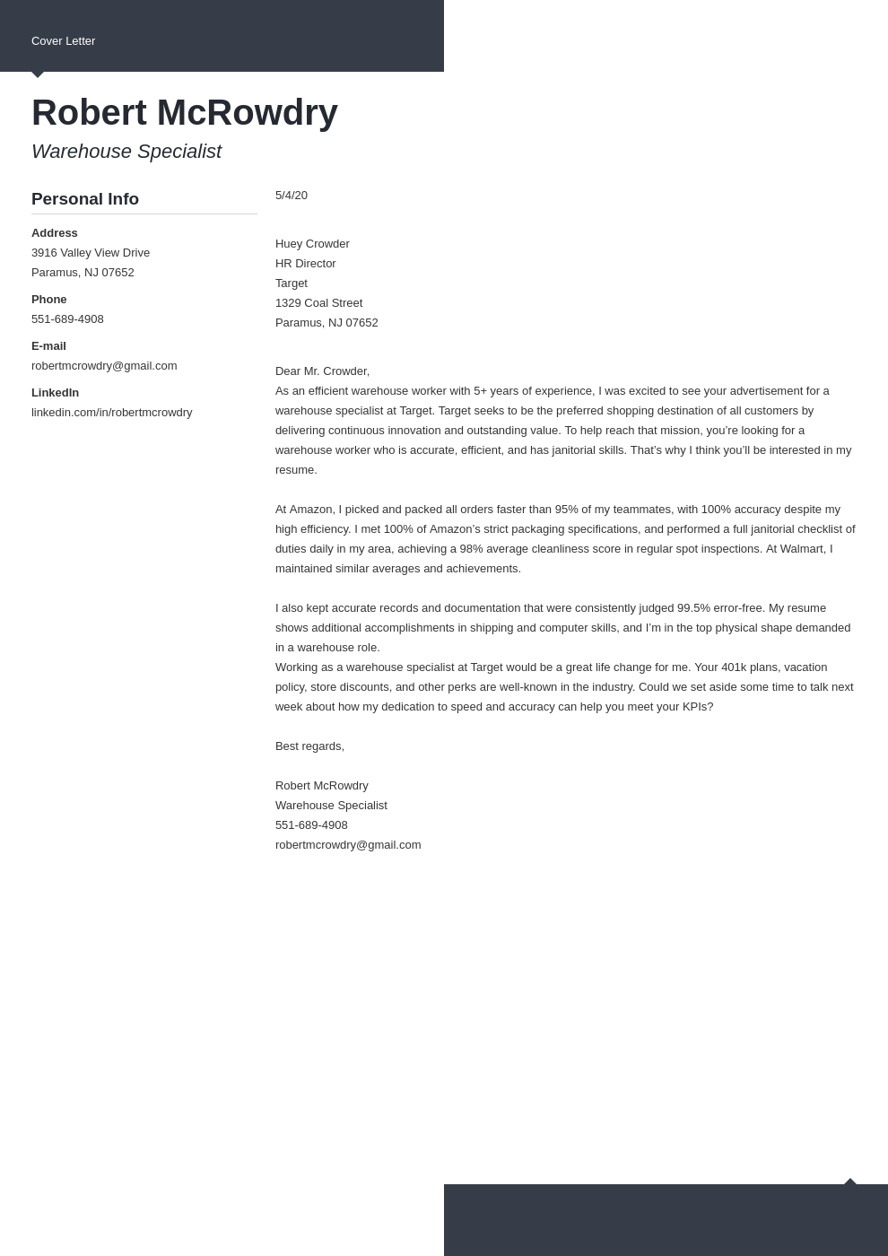 Warehouse Cover Letter Examples for Workers and Associates