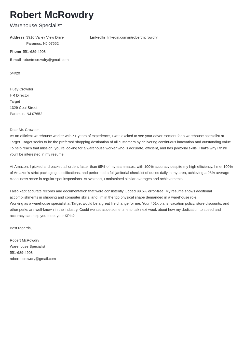 Warehouse Cover Letter Examples For Workers And Associates   Warehouse Cover Letter Example Template Newcast 