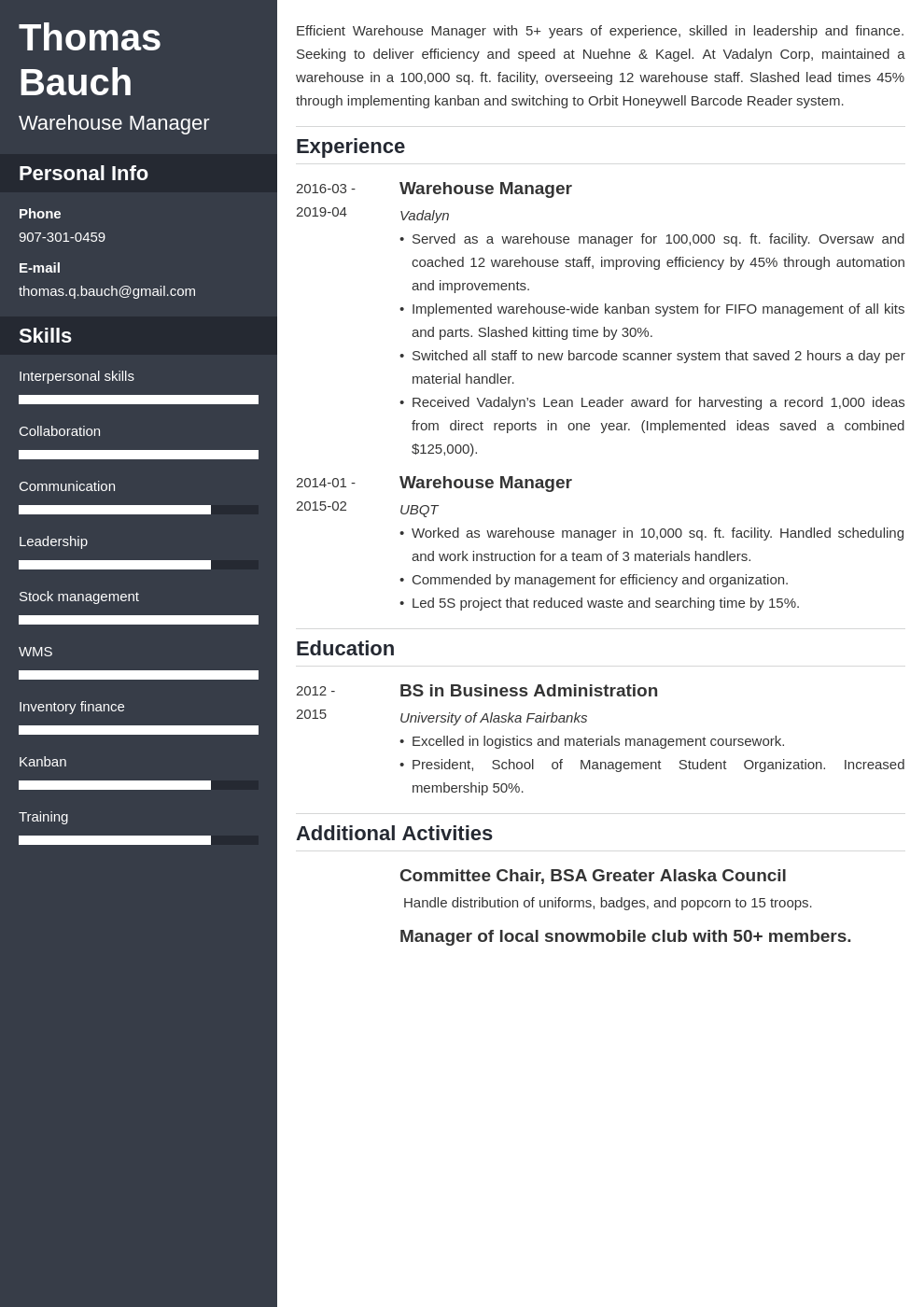 warehouse manager resume example template cascade