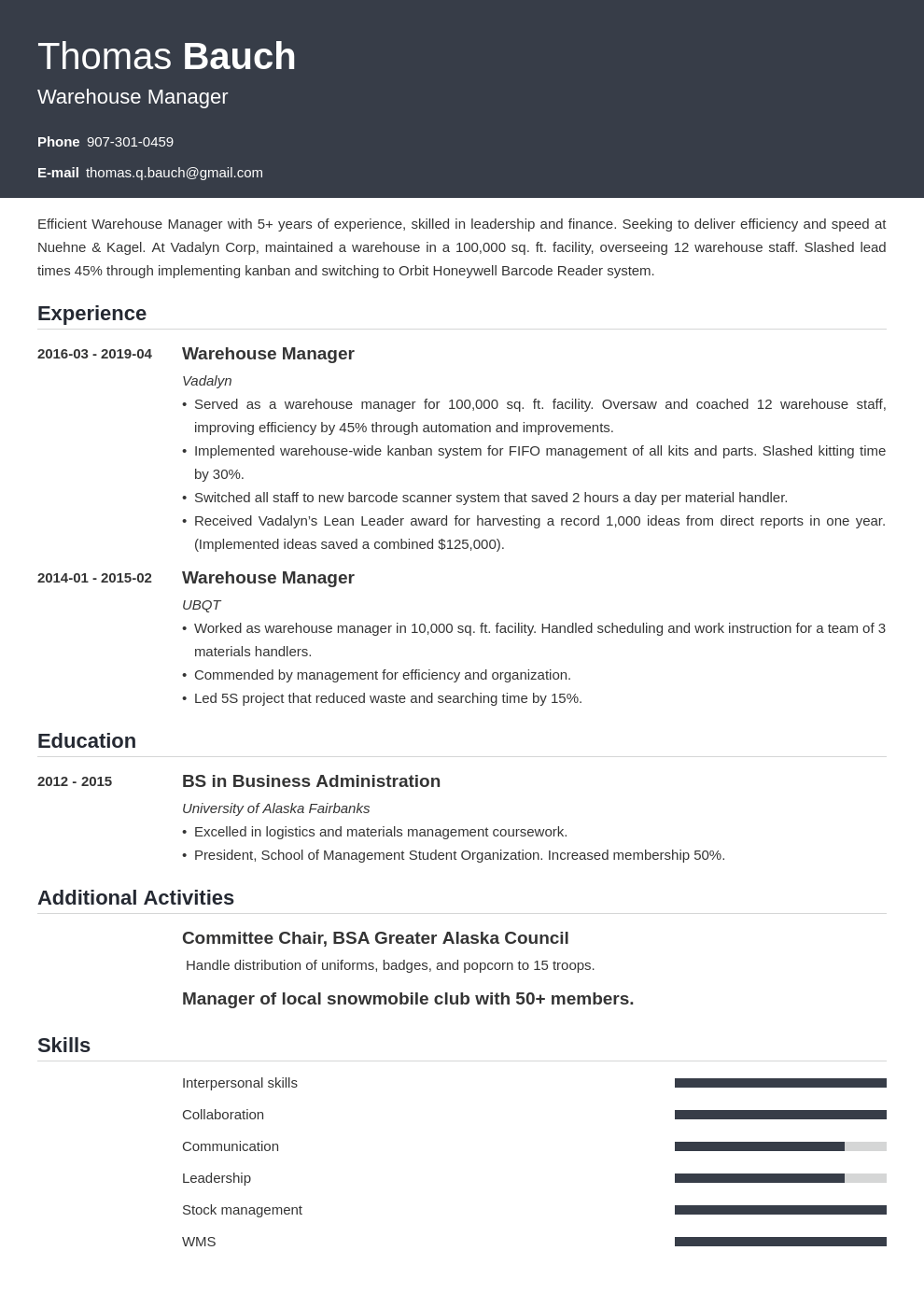 warehouse manager resume example template influx