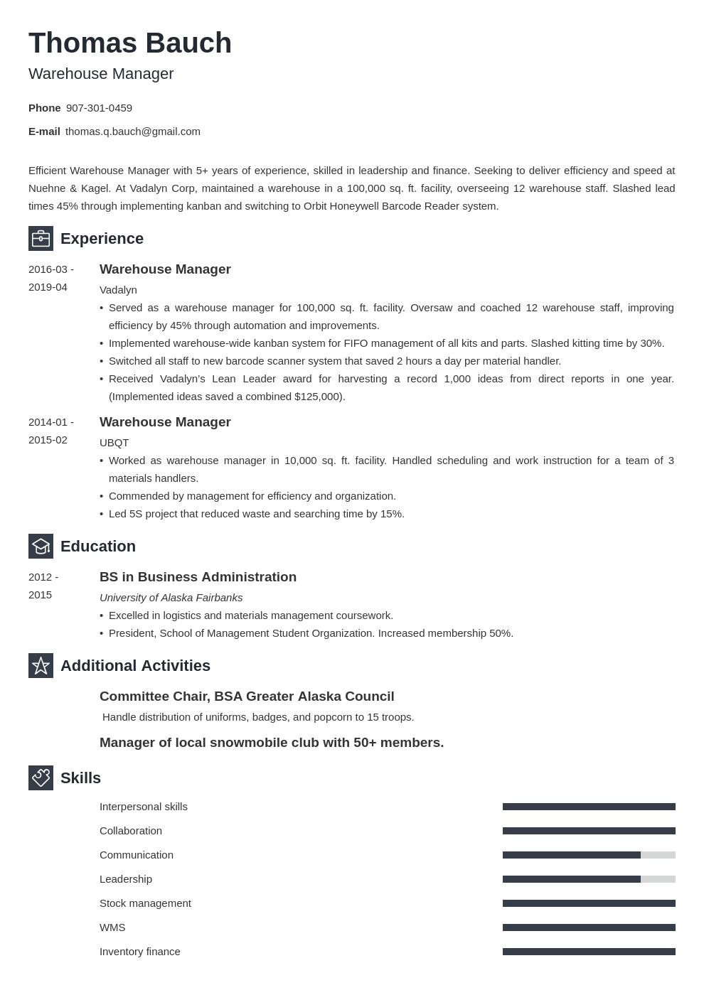 Warehouse Manager Resume Sample [+Job Description]