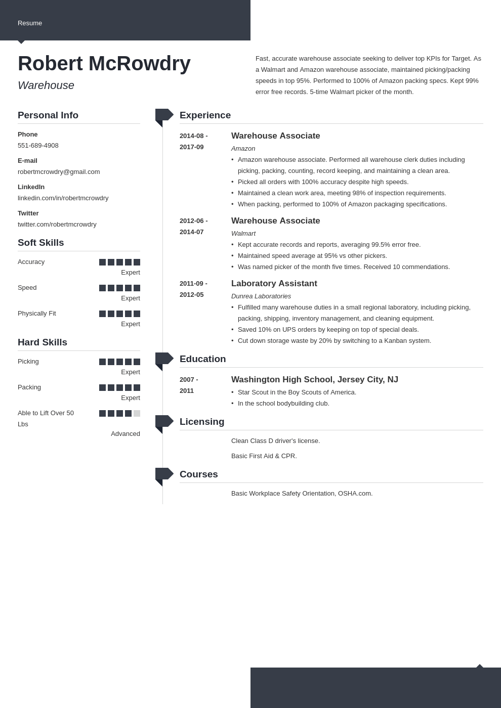 warehouse resume example template modern