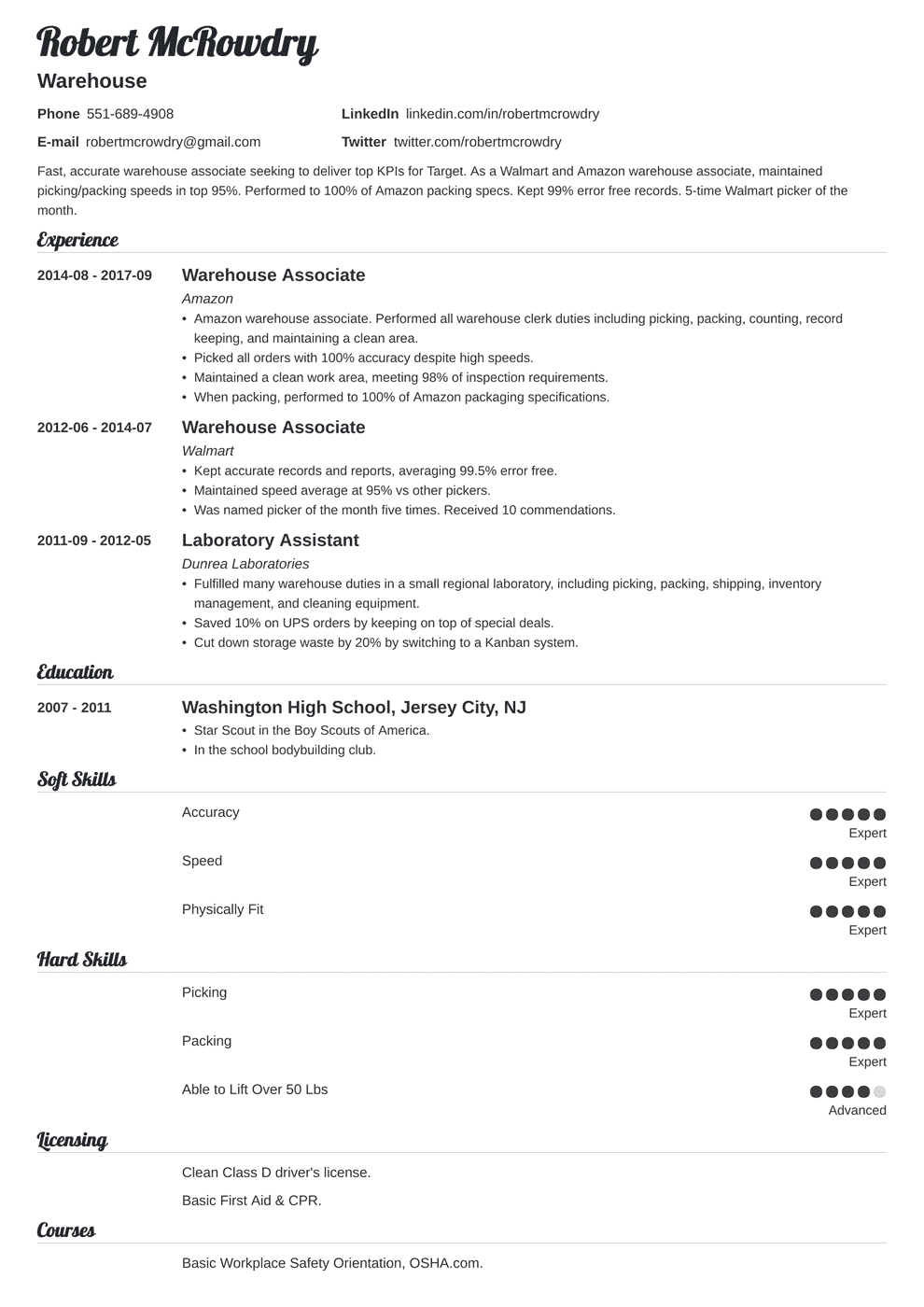 Warehouse Worker Resume Examples Skills More 