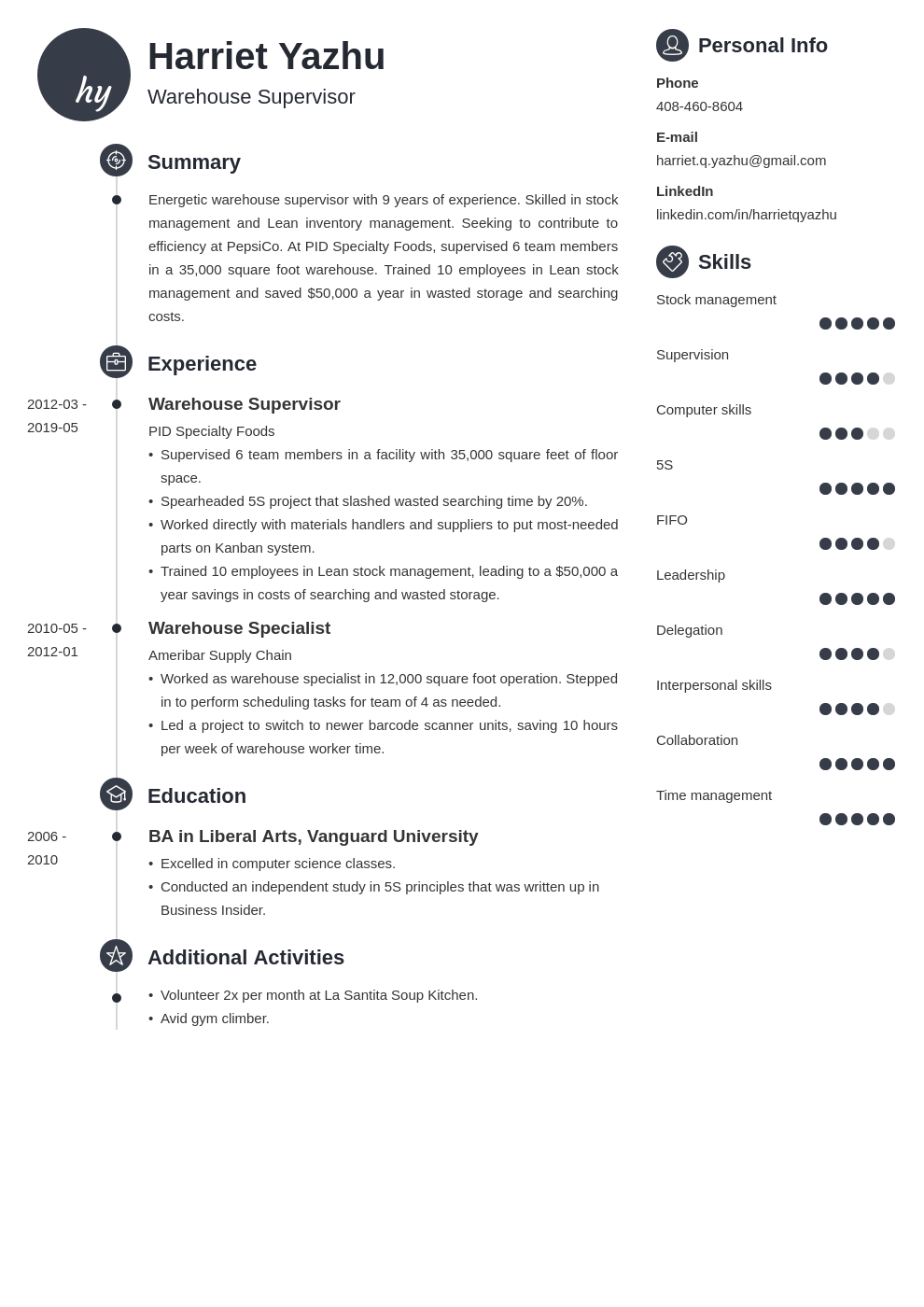 warehouse supervisor resume example template primo