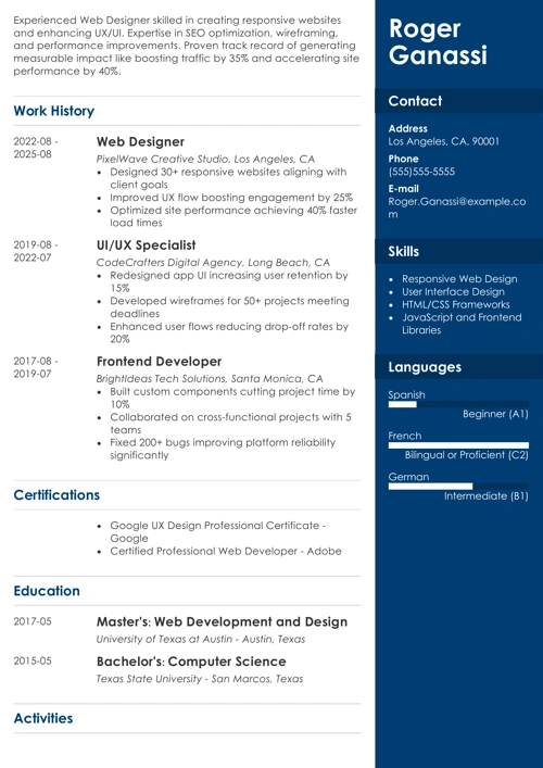 Web designer resume example