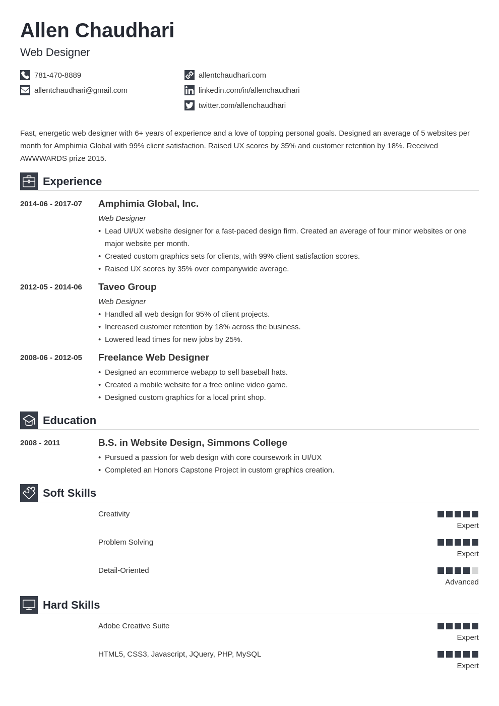 web designer resume example template iconic