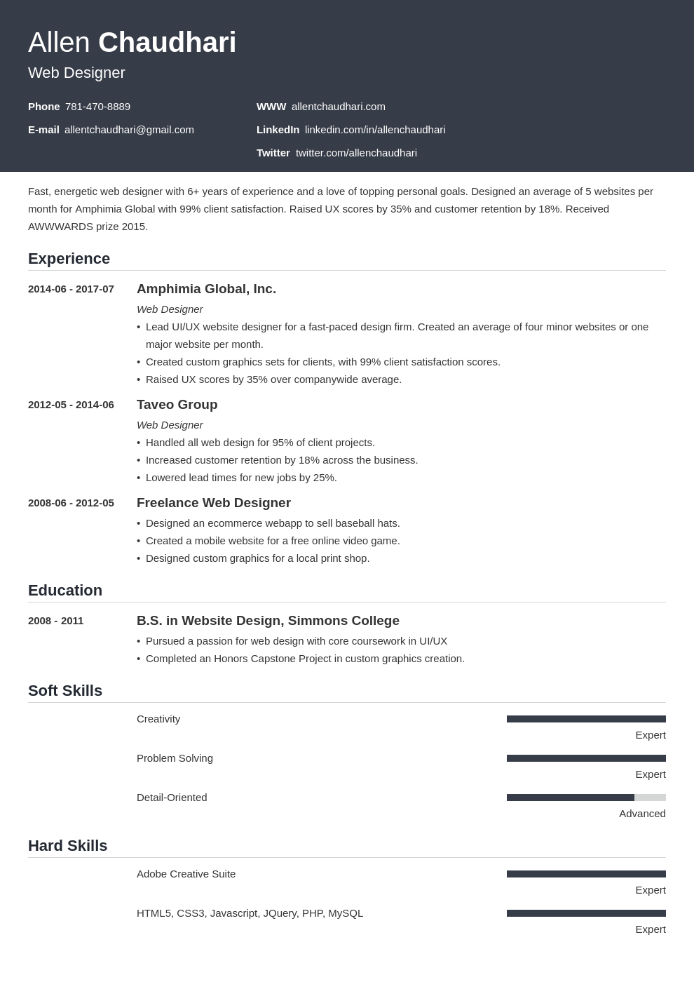 web designer resume example template influx