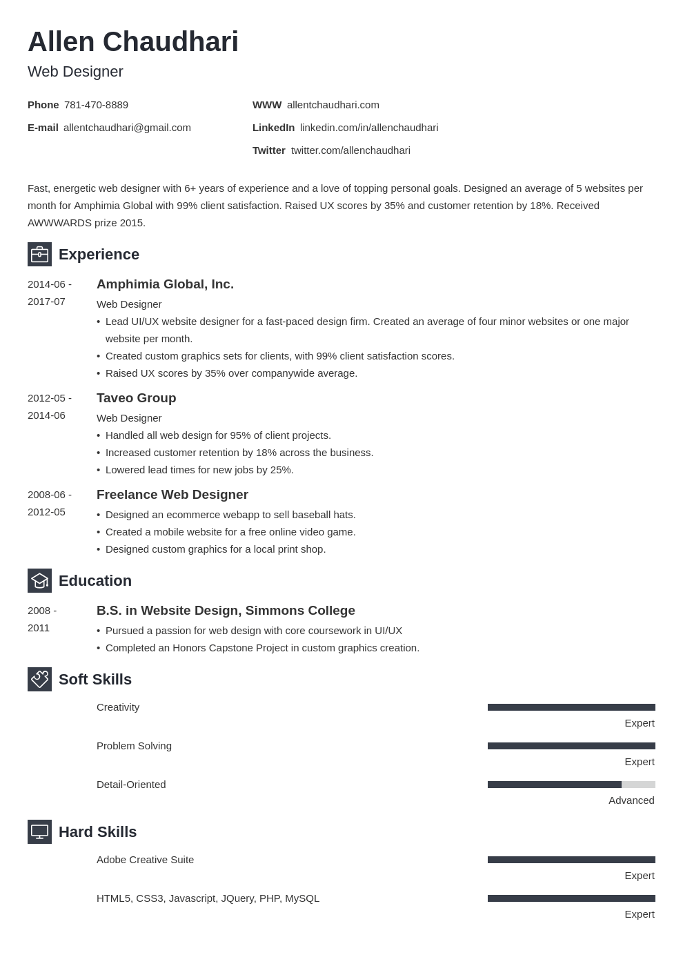 web designer resume template free download