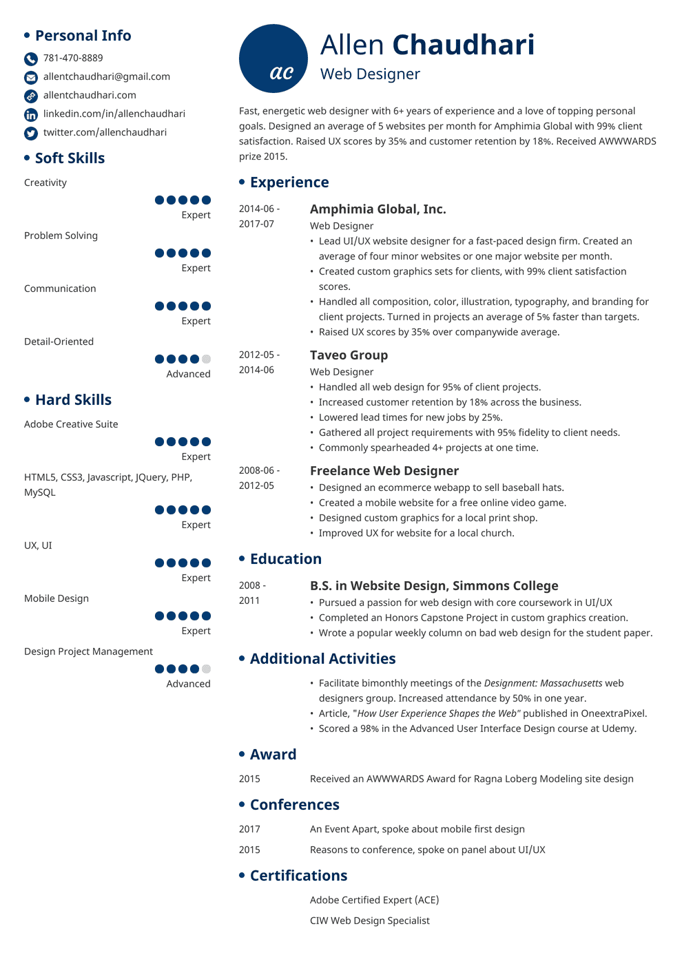 Web Designer Resume Examples (Template & 20+ Tips)