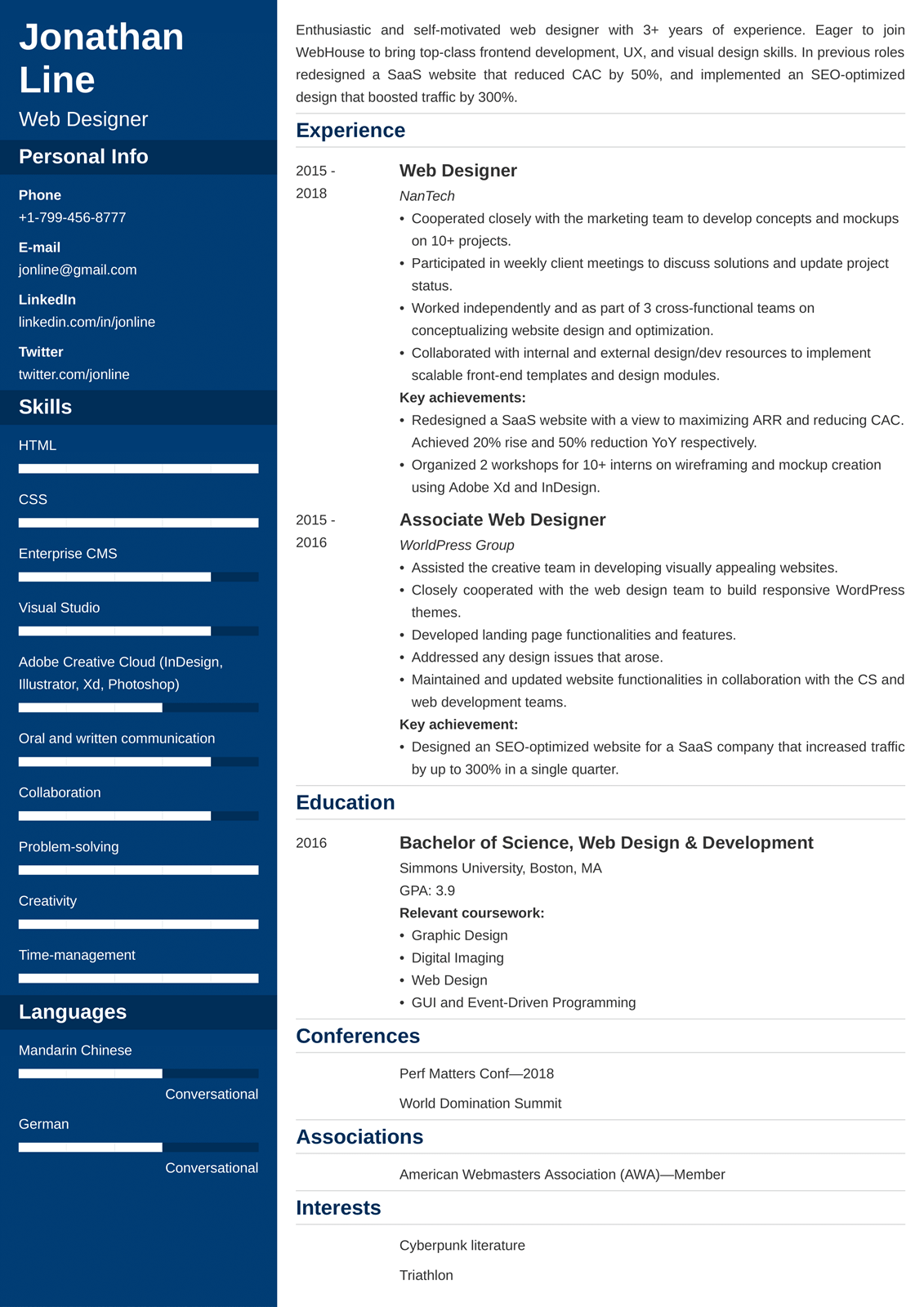 Web Designer Resume Sample 25+ Examples and Writing Tips