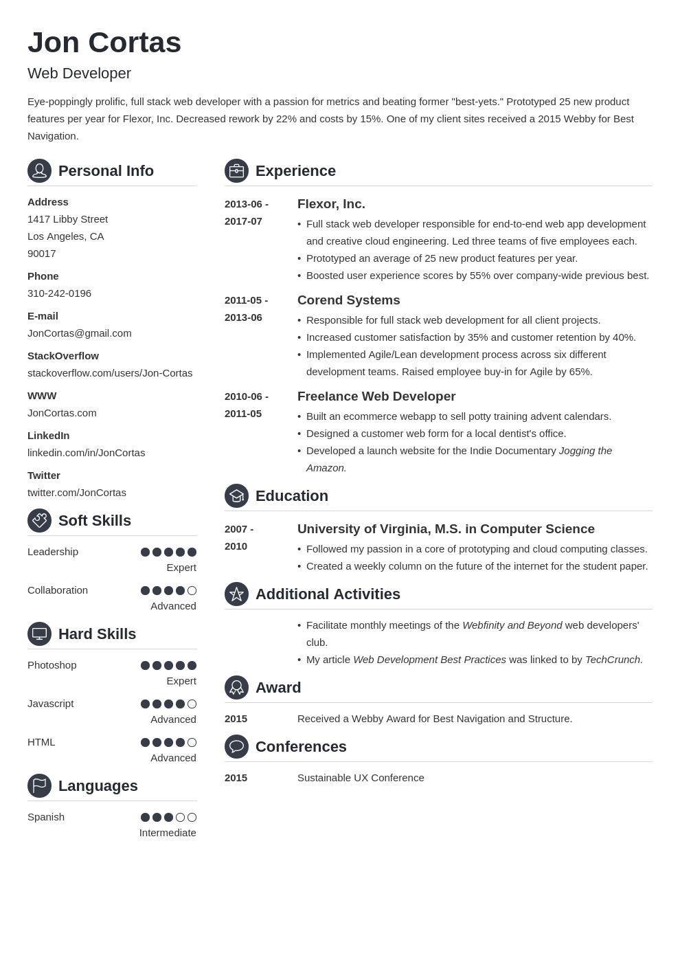 web developer resume template crisp