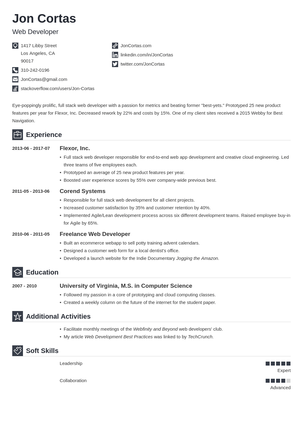 web developer resume template iconic