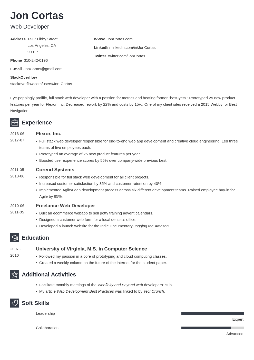 web developer resume template newcast
