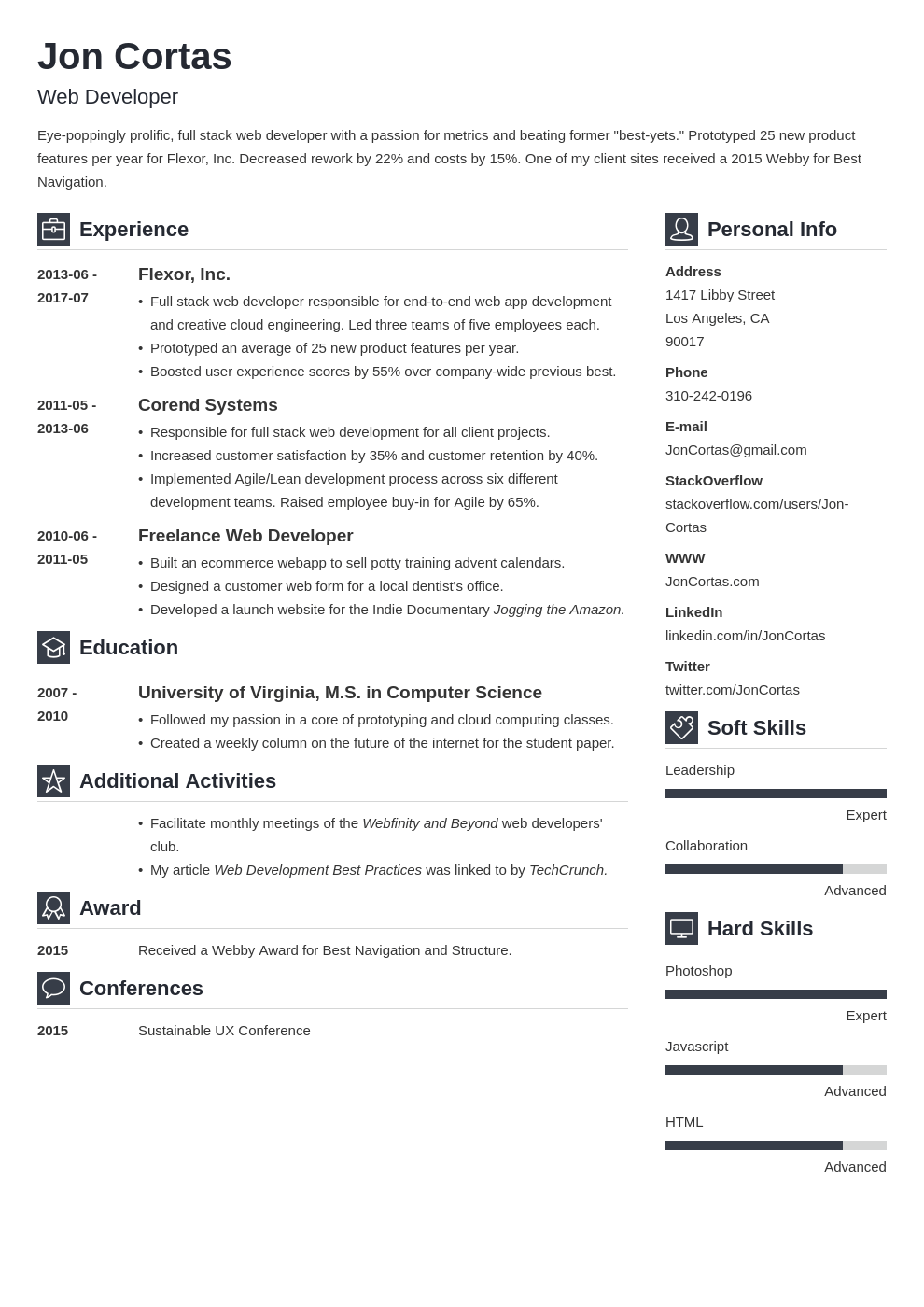 web developer resume template vibes
