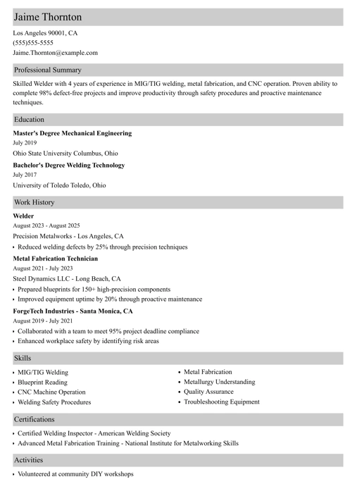 sample resume example