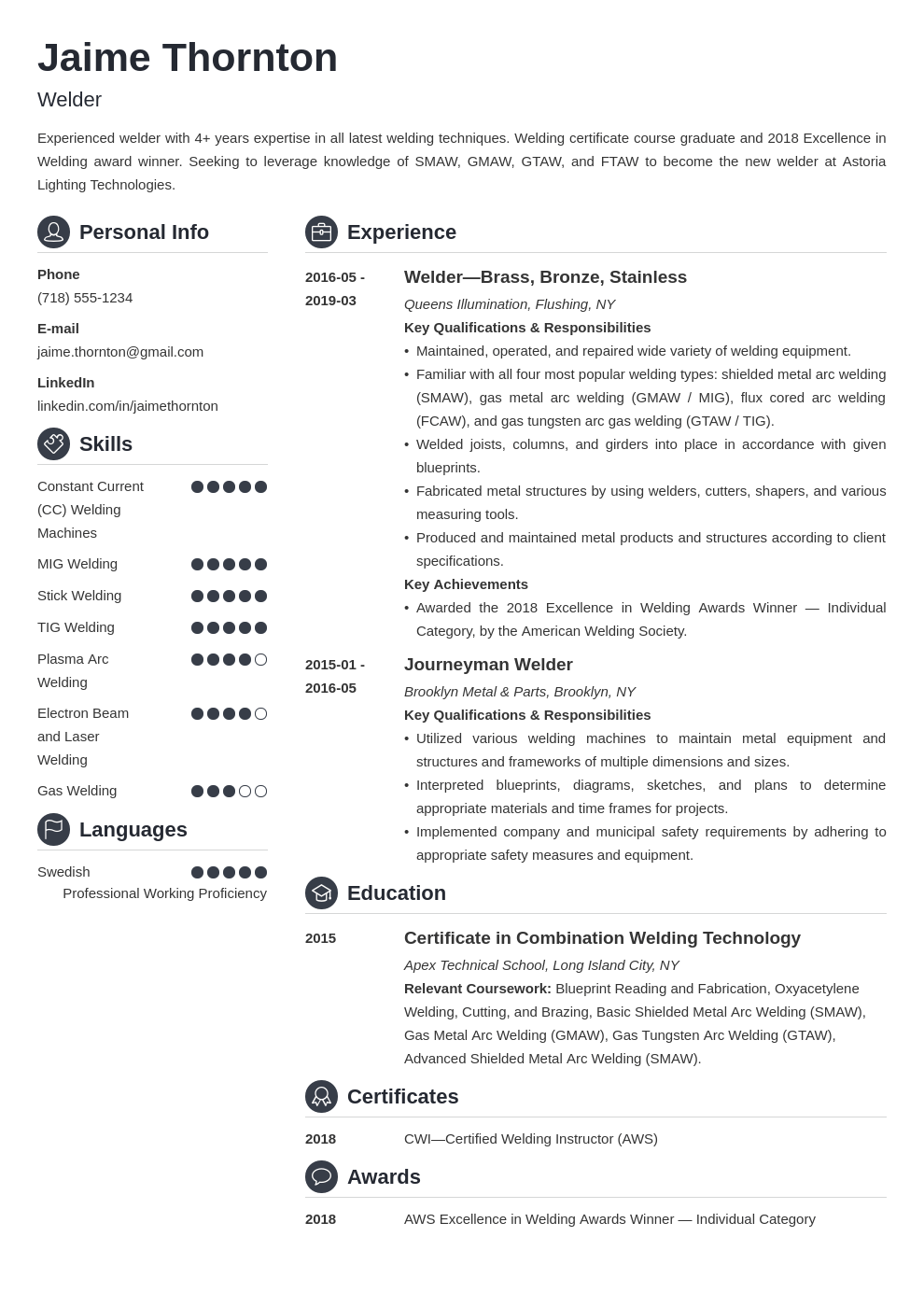 Welder Resume Examples (+ Welding Resume Template)