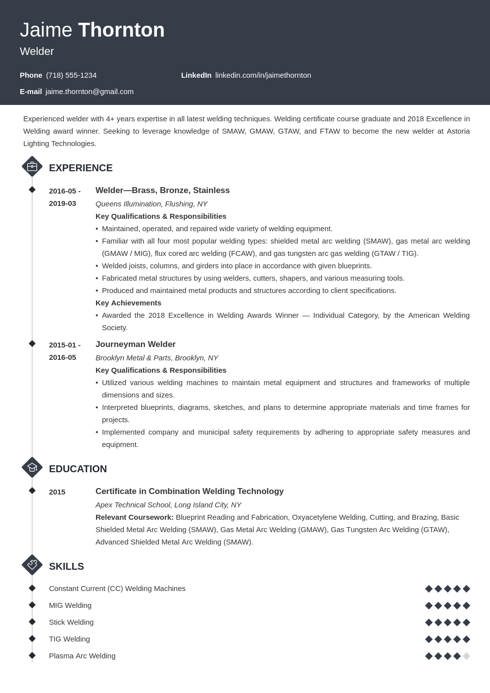 welder resume example template diamond