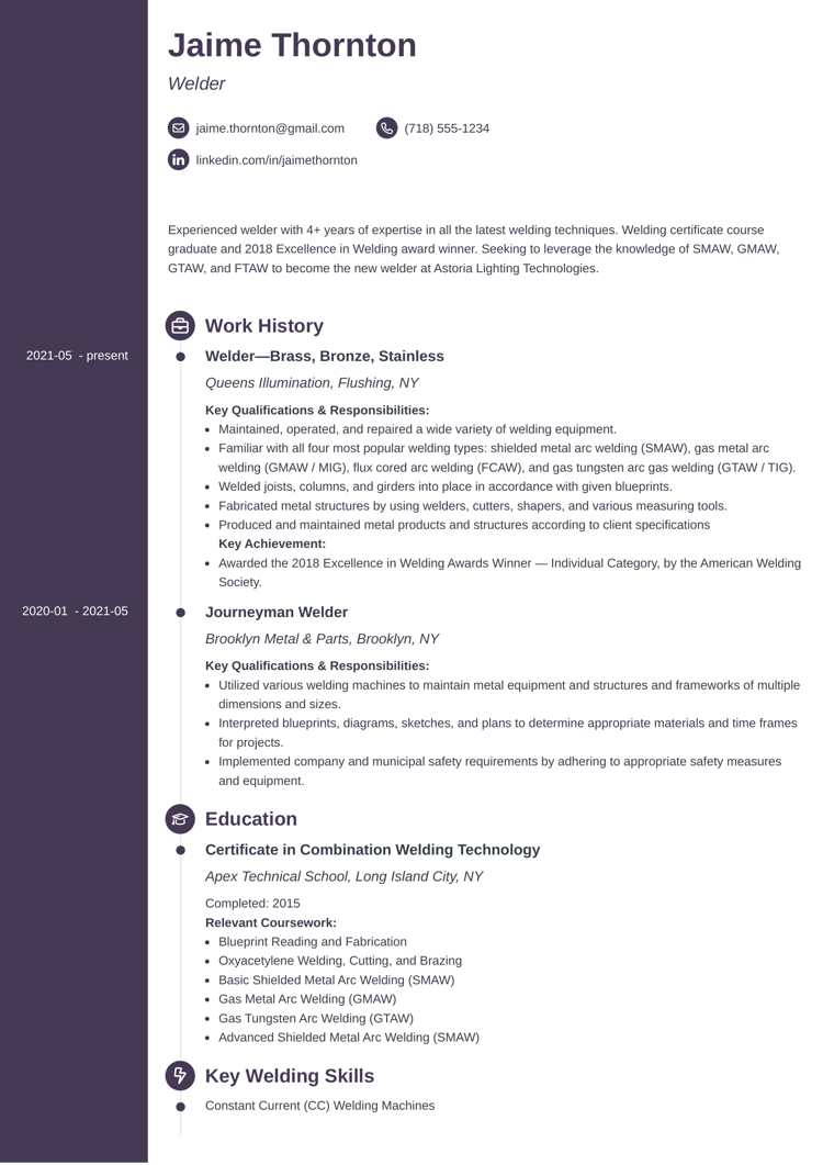 welder resume example on Concept template from Zety