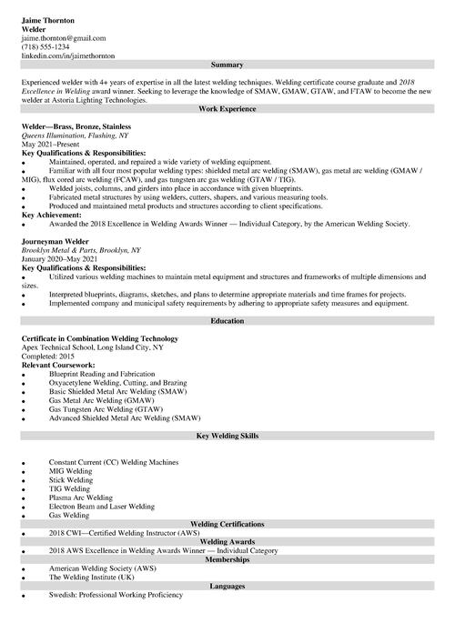 Welder Resume Example