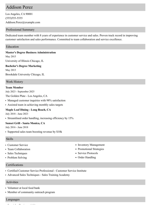 sample resume example