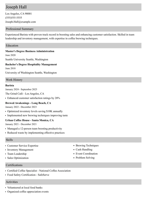 sample resume example