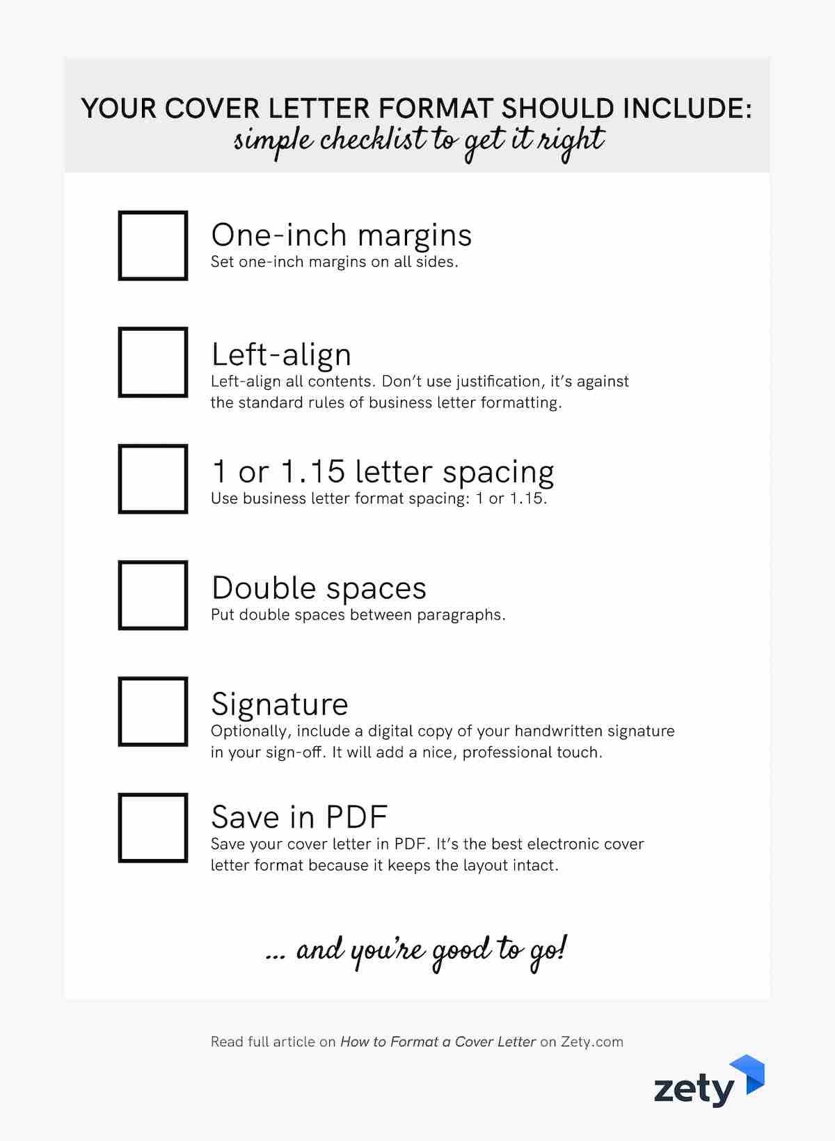 What should your cover letter include - checklist