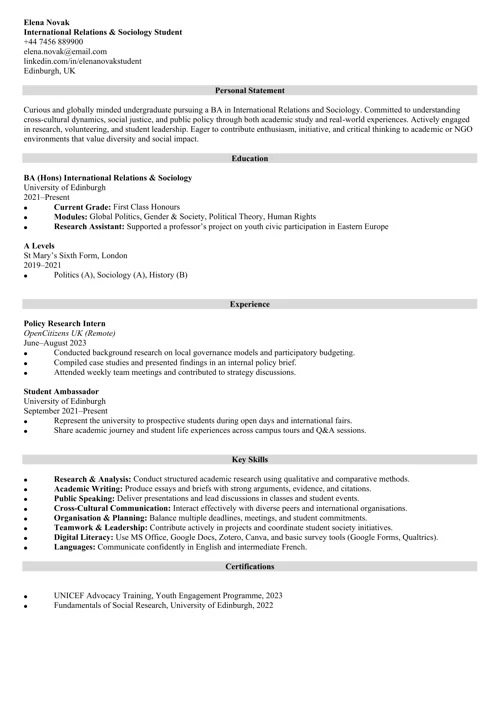 CV example by Zety UK