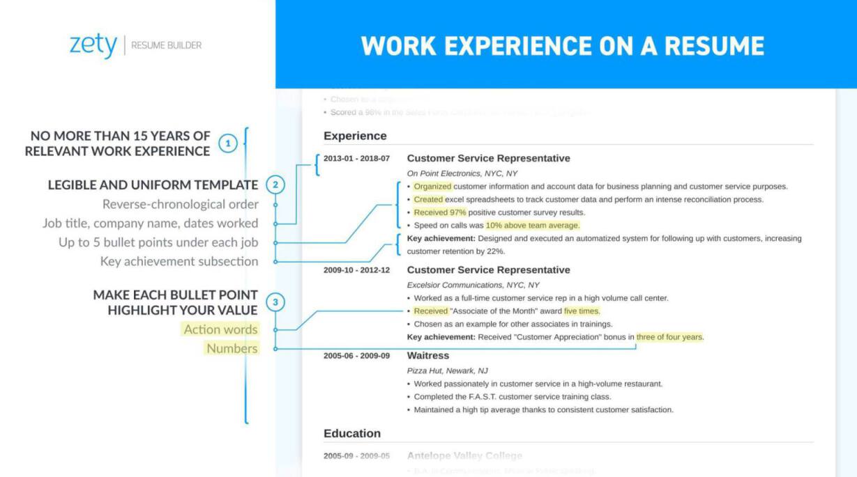 example of work experience resume section