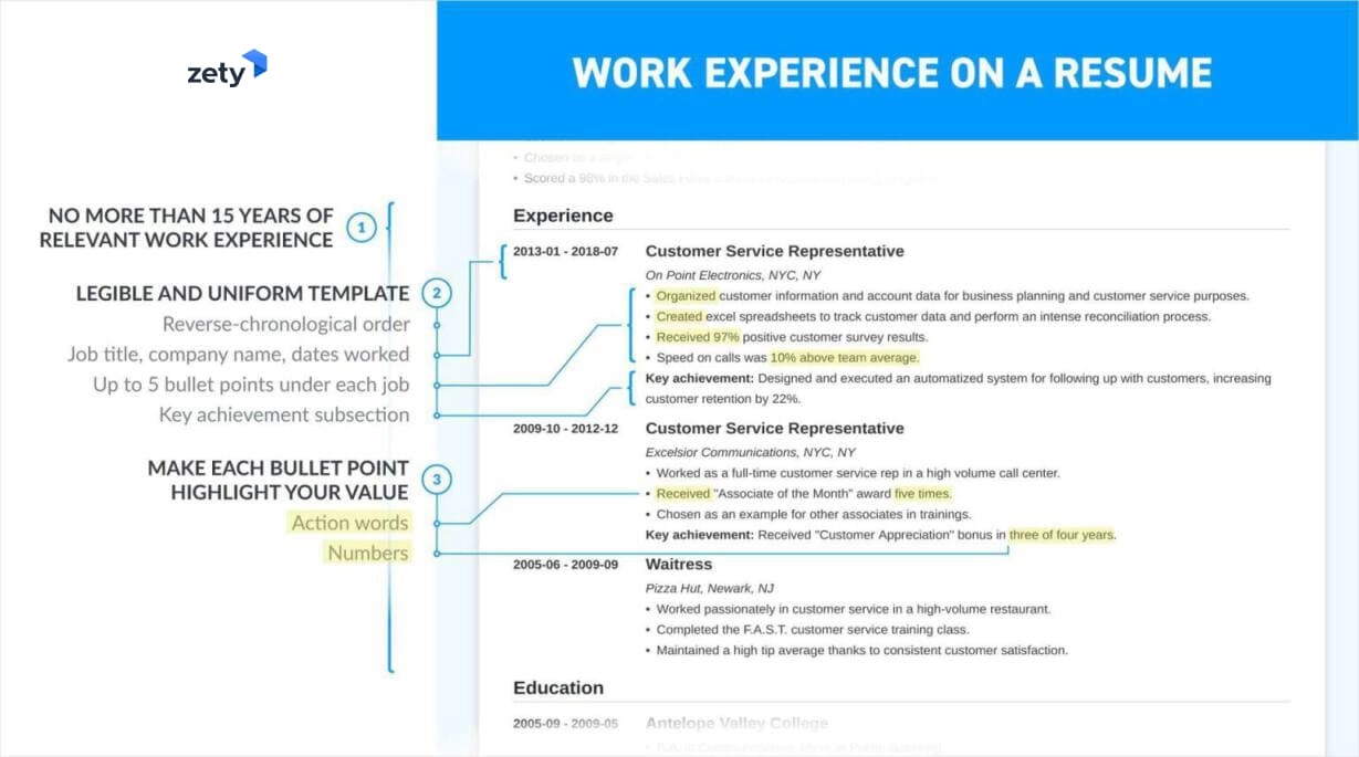 how to make a resume: work experience section